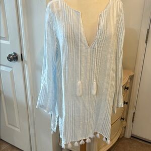 C&C California Blue and White Striped Cover up/ Top SZ L
